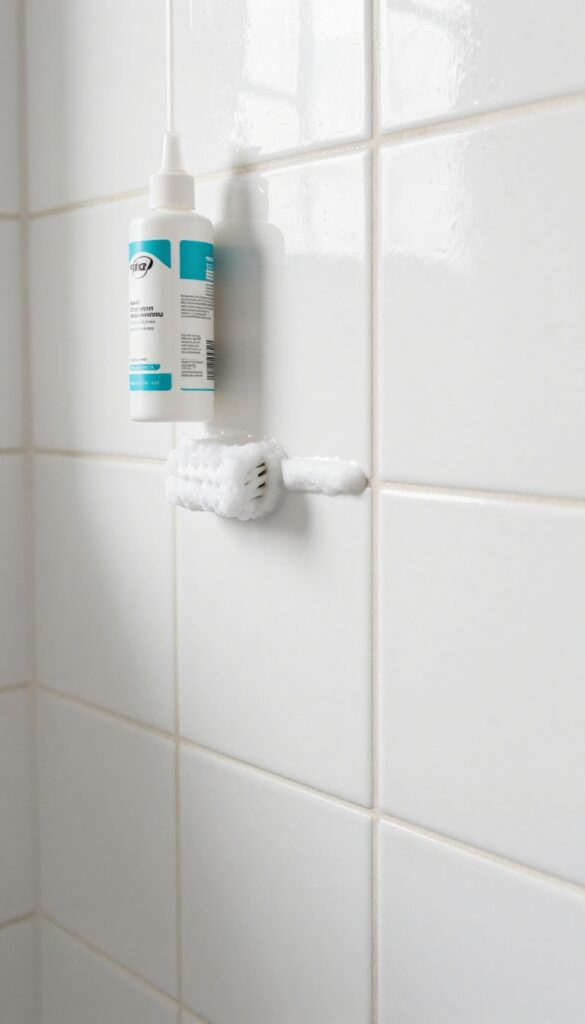 Applying mold-killing sealant to shower grout with a foam brush