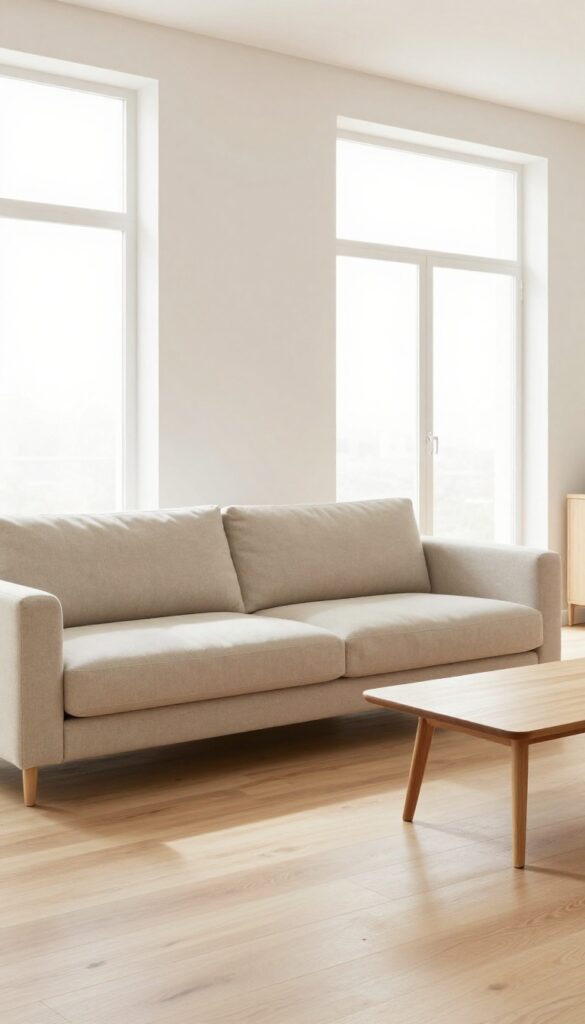 Low-profile furniture in a bright living room with open sightlines and clean lines.