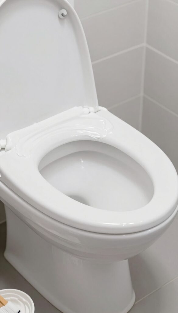 White vinegar and borax paste applied to toilet bowl stain for soaking