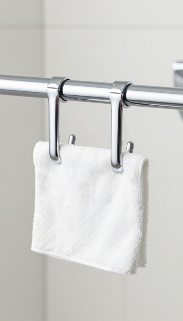 Clean shower rod and hooks with microfiber cloth