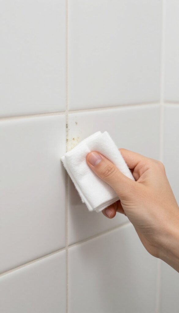 Testing cleaning solution on a small hidden area of shower grout