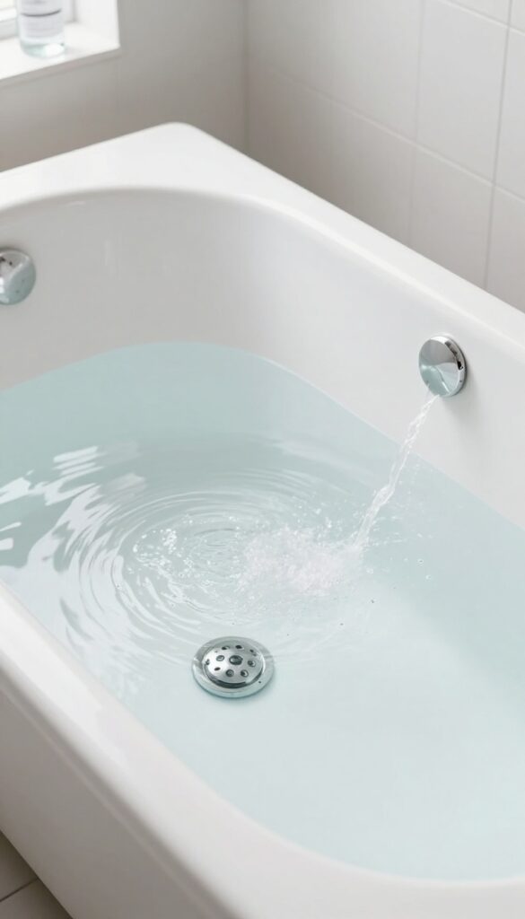 Pouring hydrogen peroxide into a jetted bathtub for sanitization