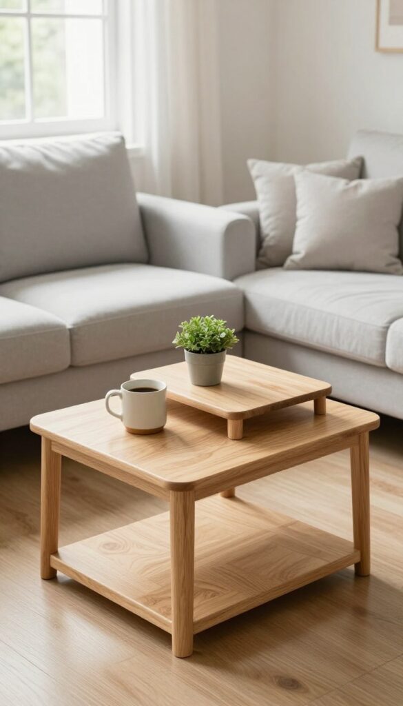 Nesting side tables in a light and airy living room