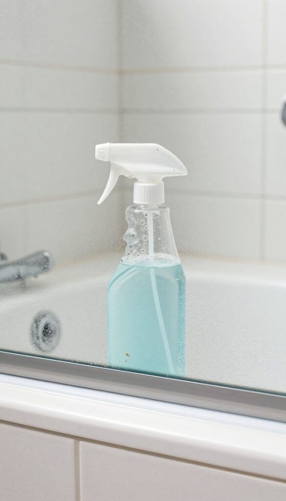Hydrogen peroxide sprayed on mold spots on shower door seal