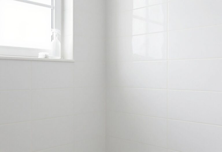 Clean shower grout with cleaning tools nearby