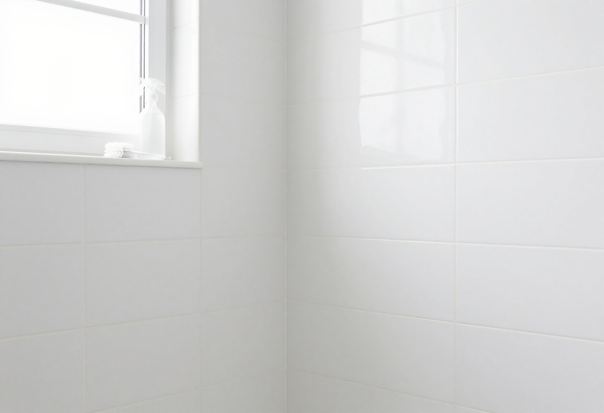 Clean shower grout with cleaning tools nearby
