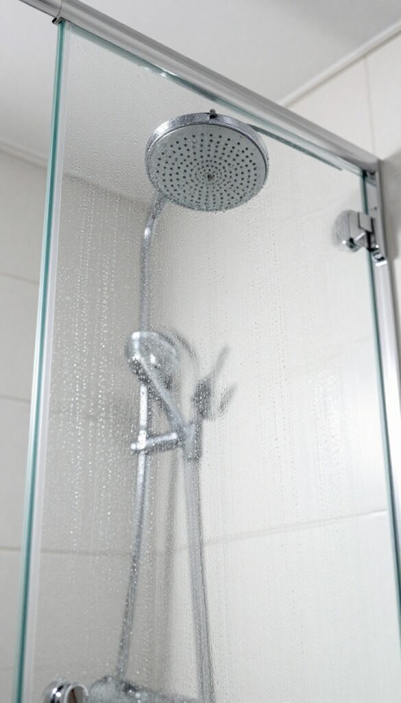 Water beading on a Rain-X treated glass shower door