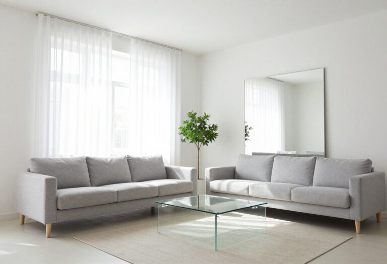 Bright and airy single wide living room with modern decor, light colors, and open layout