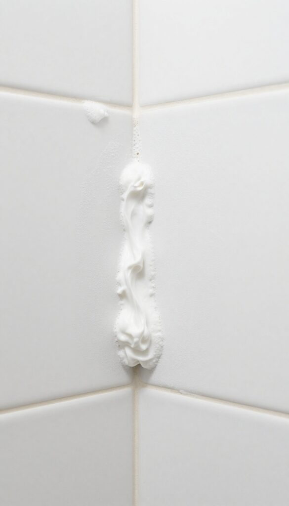 Baking soda paste applied to shower tile grime