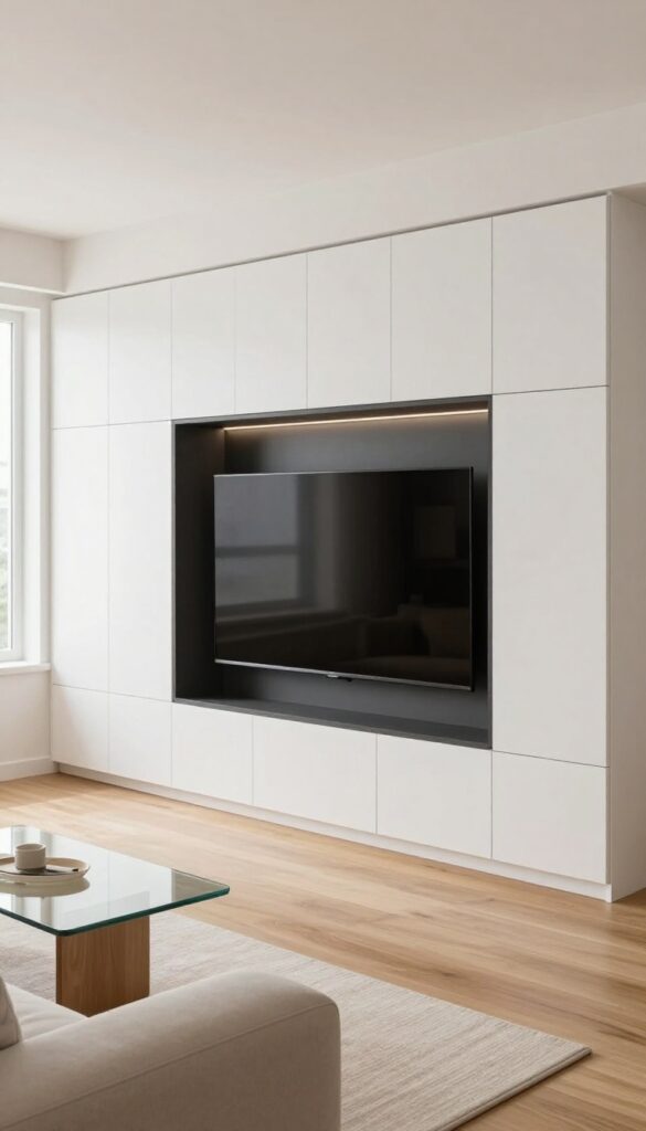 IKEA Besta wall unit with central TV niche in a bright living room