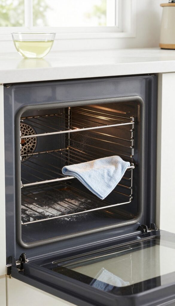 Wiping ash from oven after self-cleaning cycle