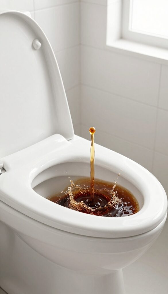 Pouring Coca-Cola into a toilet bowl to clean stains