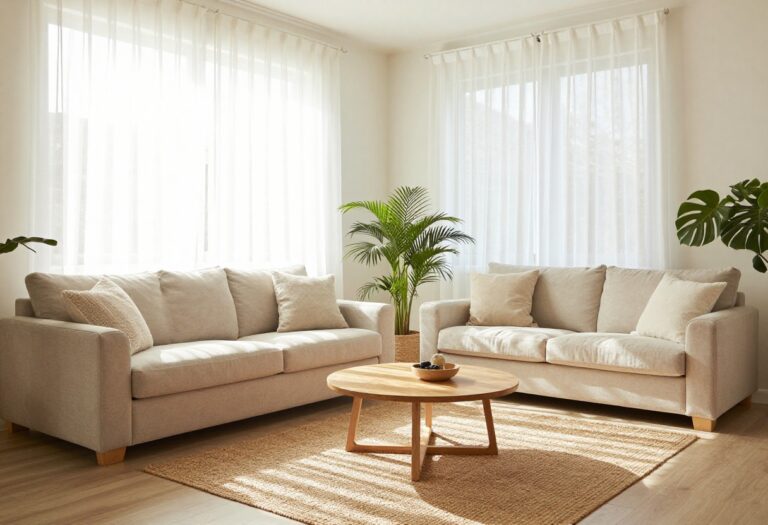 Light and airy living room with cozy decor and natural light