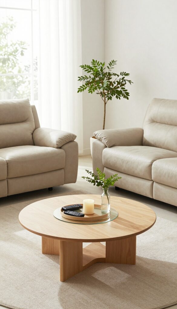 Living room with recliners and round coffee table for easy navigation