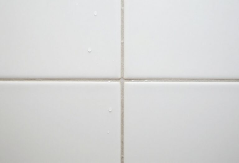 Close-up of clean white grout lines on a tiled shower wall