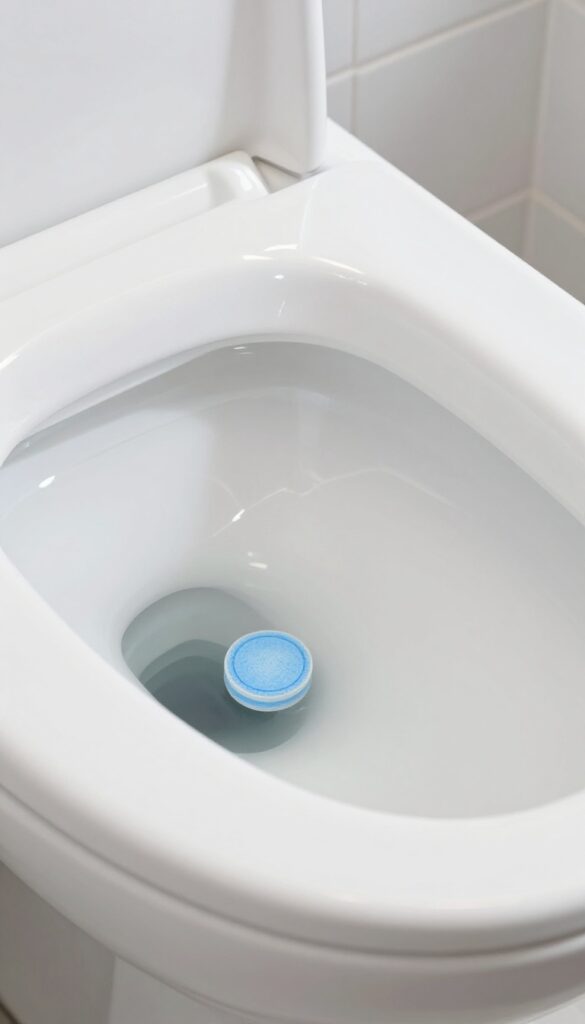 Toilet cleaning tablet dissolving in tank