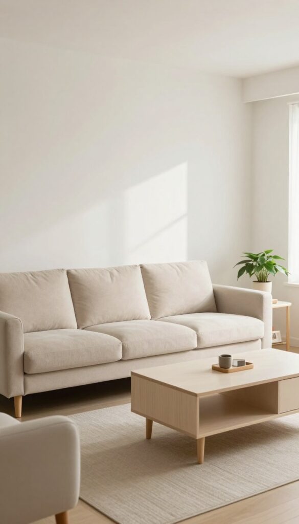 Minimalist small living room with essential furniture and open layout