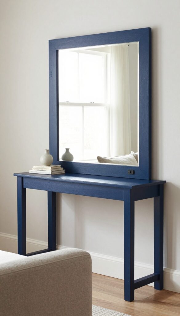 DIY statement mirror frame in a budget-friendly living room