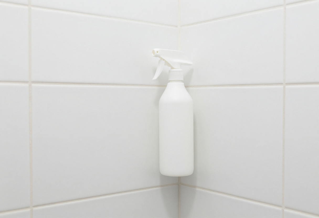Clean shower grout after mold removal with a spray bottle of vinegar