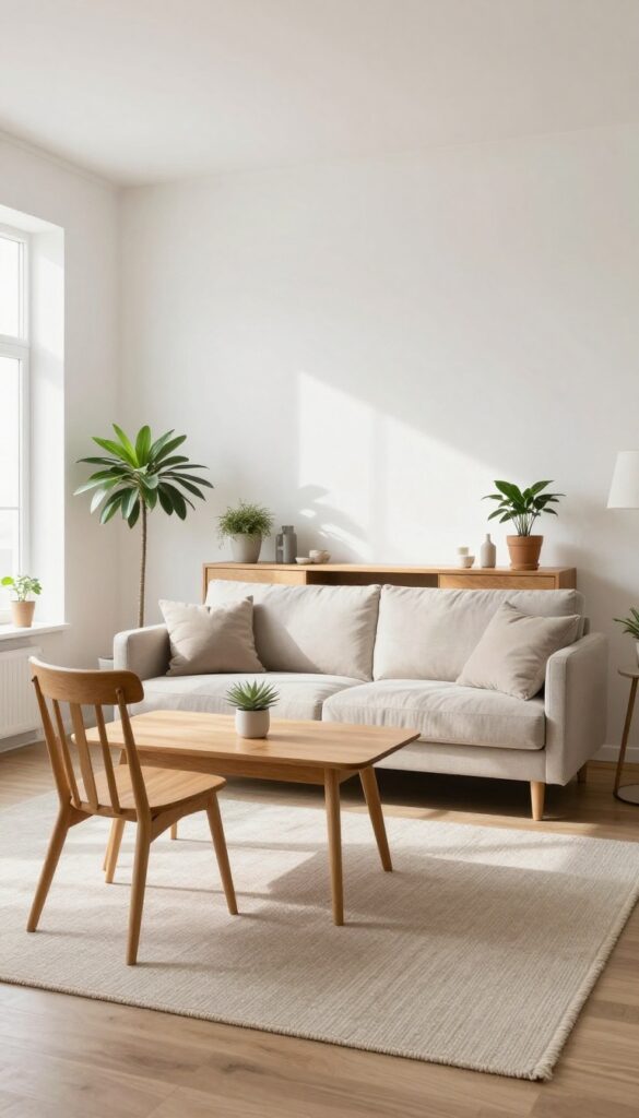 Small living dining room with furniture floated away from walls, creating natural pathways and breathing room.