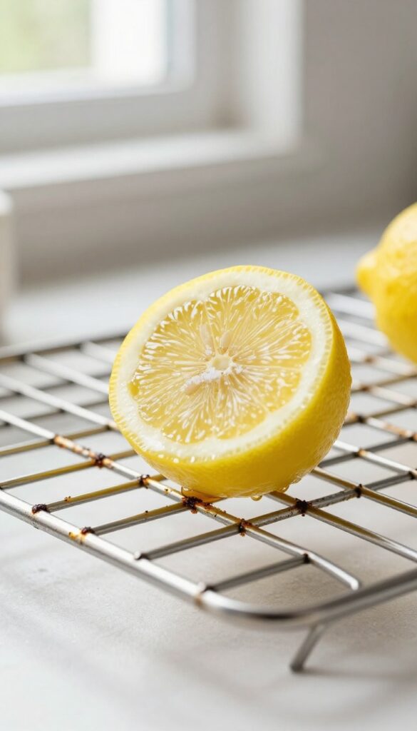 Cleaning oven rack with lemon and salt scrub