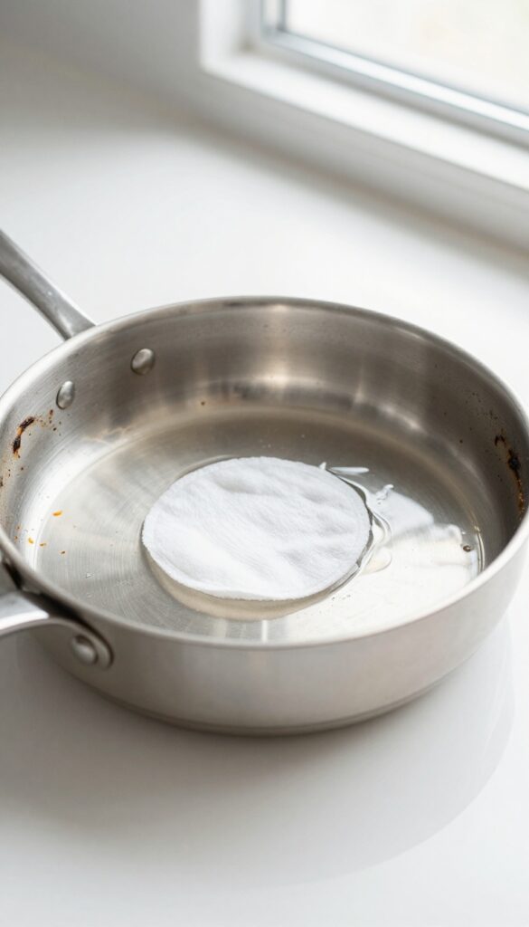 Stainless steel pan soaking with a dryer sheet to remove burnt food