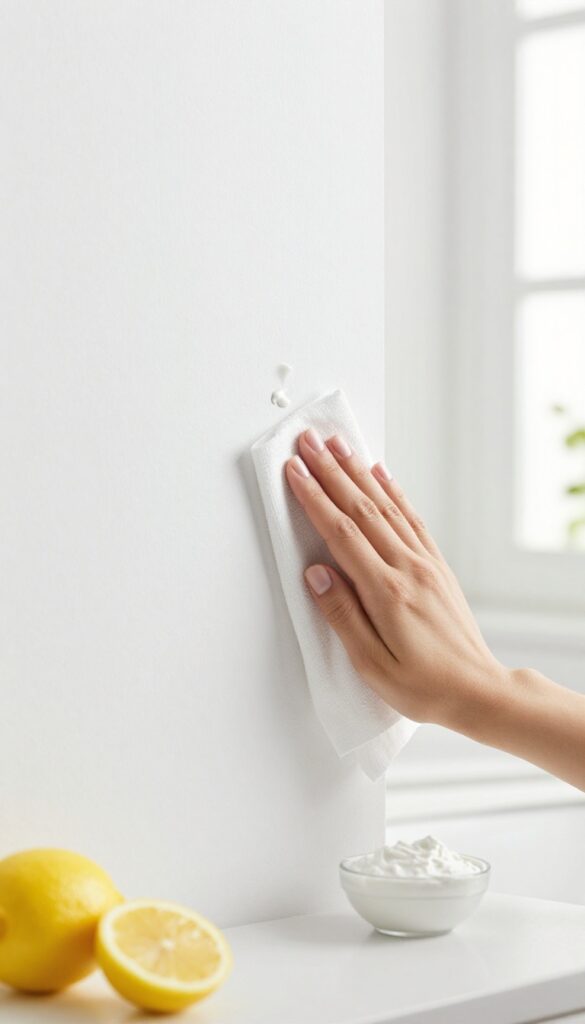 Applying cream of tartar paste to a scuff mark on a wall