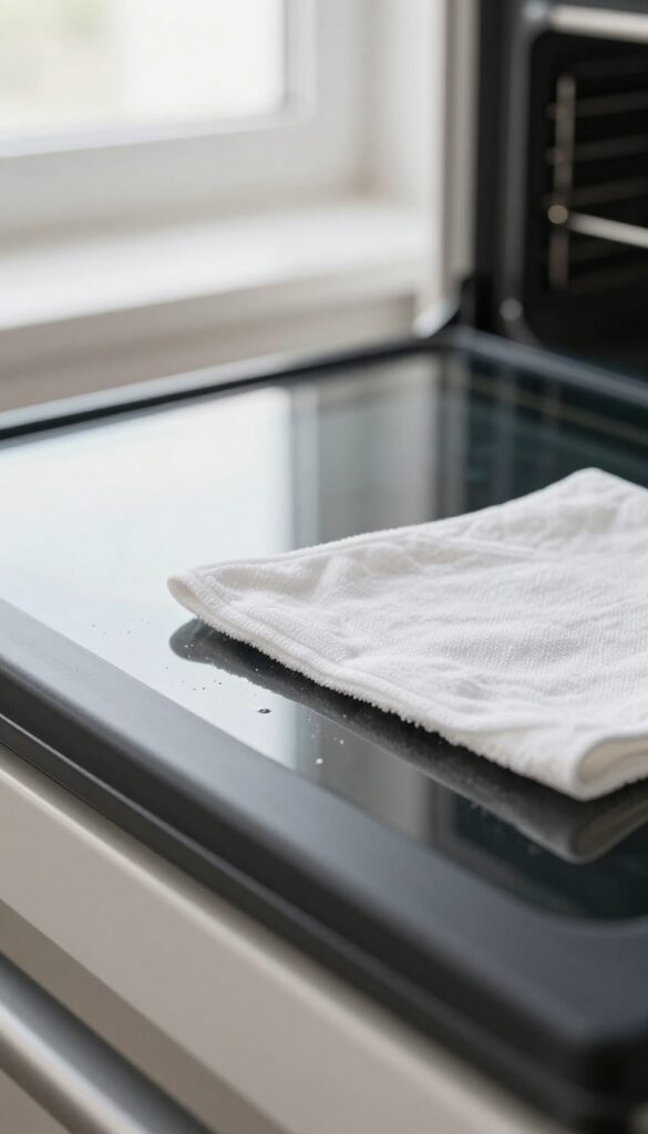 Cleaning oven gasket with a damp cloth and dishwasher tablet solution