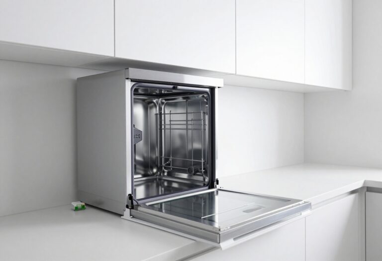 Clean oven interior with dishwasher pod nearby