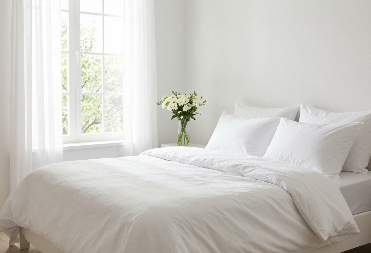 A calm, clean bedroom with fresh linens and natural light, creating a peaceful retreat.