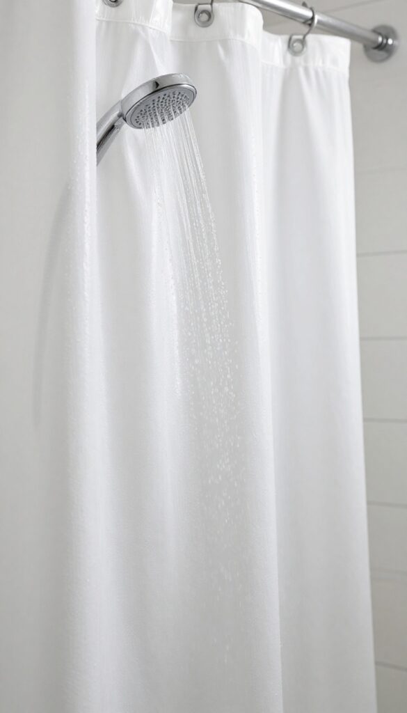 Rinsing a shower curtain liner with cold water