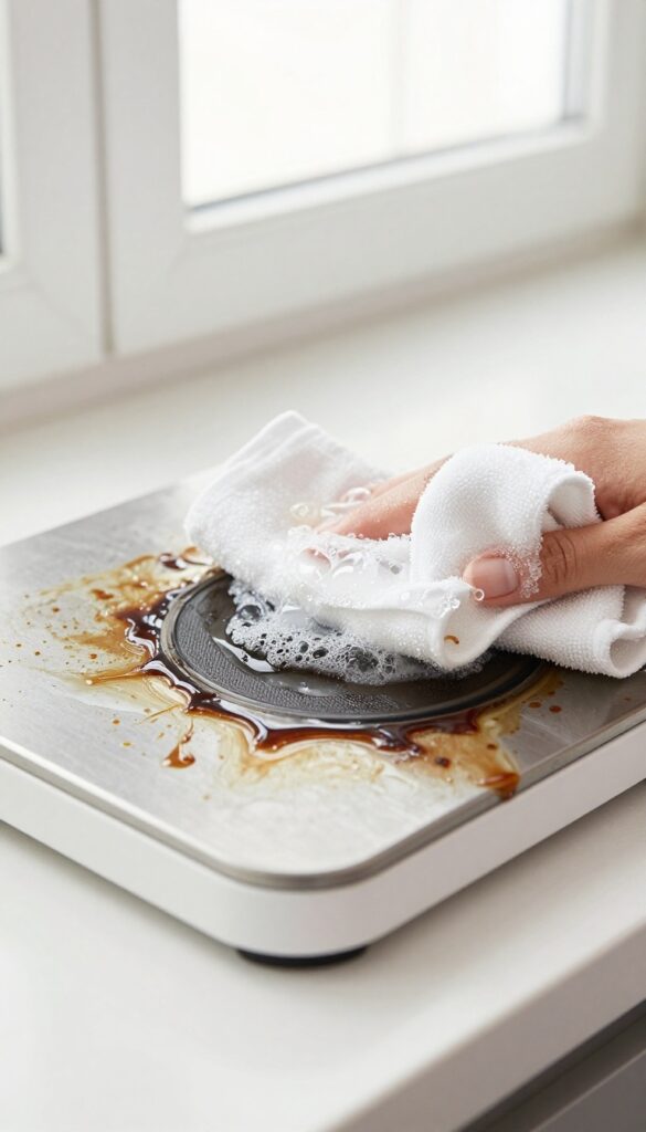 Cleaning coffee maker warming plate with vinegar and cloth