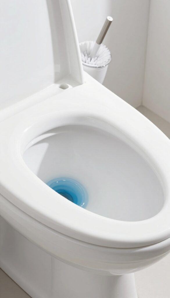 Applying bleach gel under toilet rim to remove mold
