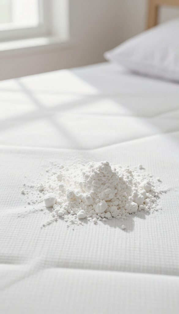 Cornstarch applied to a grease stain on a white mattress