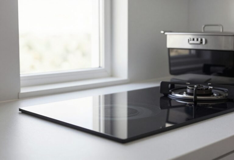Sparkling clean glass stovetop reflecting light in a modern kitchen