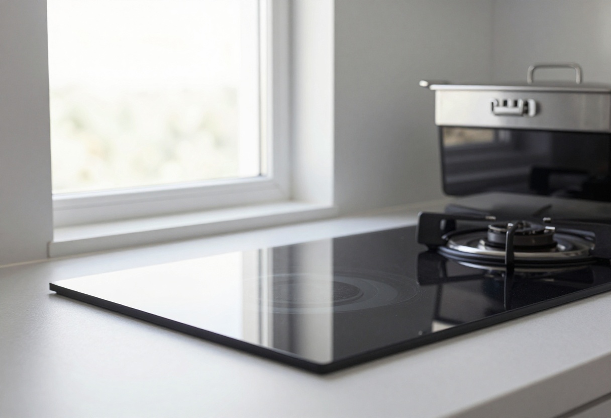Sparkling clean glass stovetop reflecting light in a modern kitchen