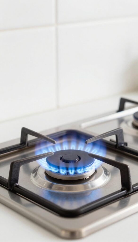 Clean reassembled gas stove burner with even blue flame