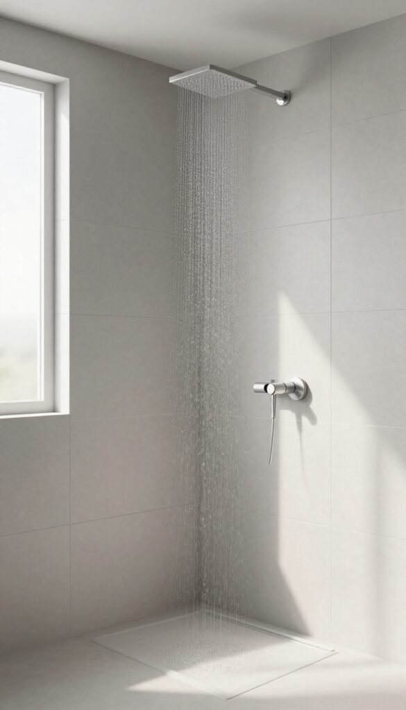 Seamless shower tiles with matching grout color for a clean, cohesive bathroom design