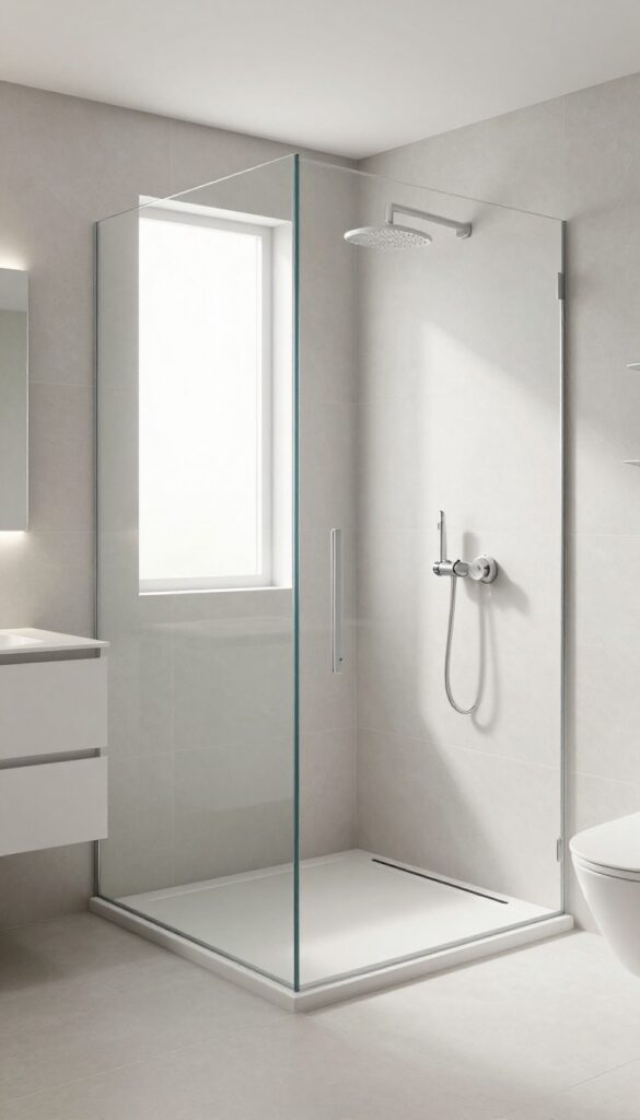 Small bathroom with curbless shower, seamless floor transition, linear drain, and same tile throughout for visual flow.