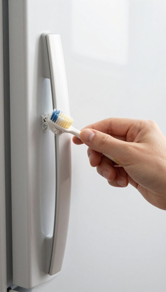 Hand scrubbing refrigerator door gasket with a toothbrush