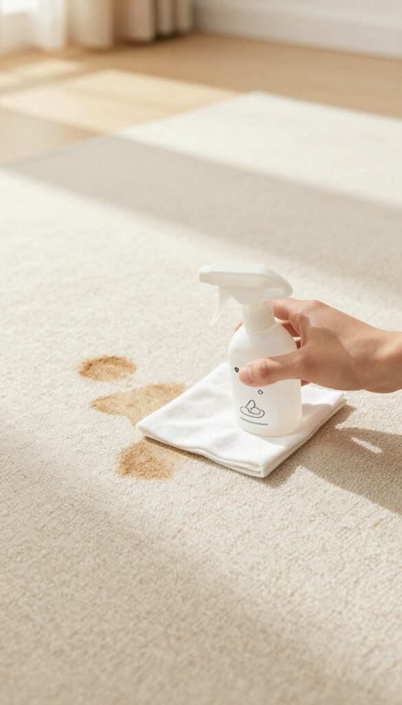 Enzyme cleaner being applied to a pet stain on a carpet