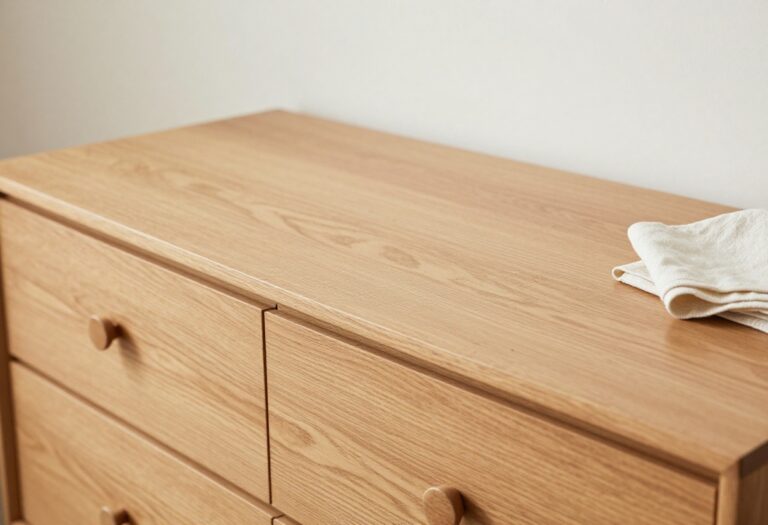 Wood furniture with warm shine and dusting cloth
