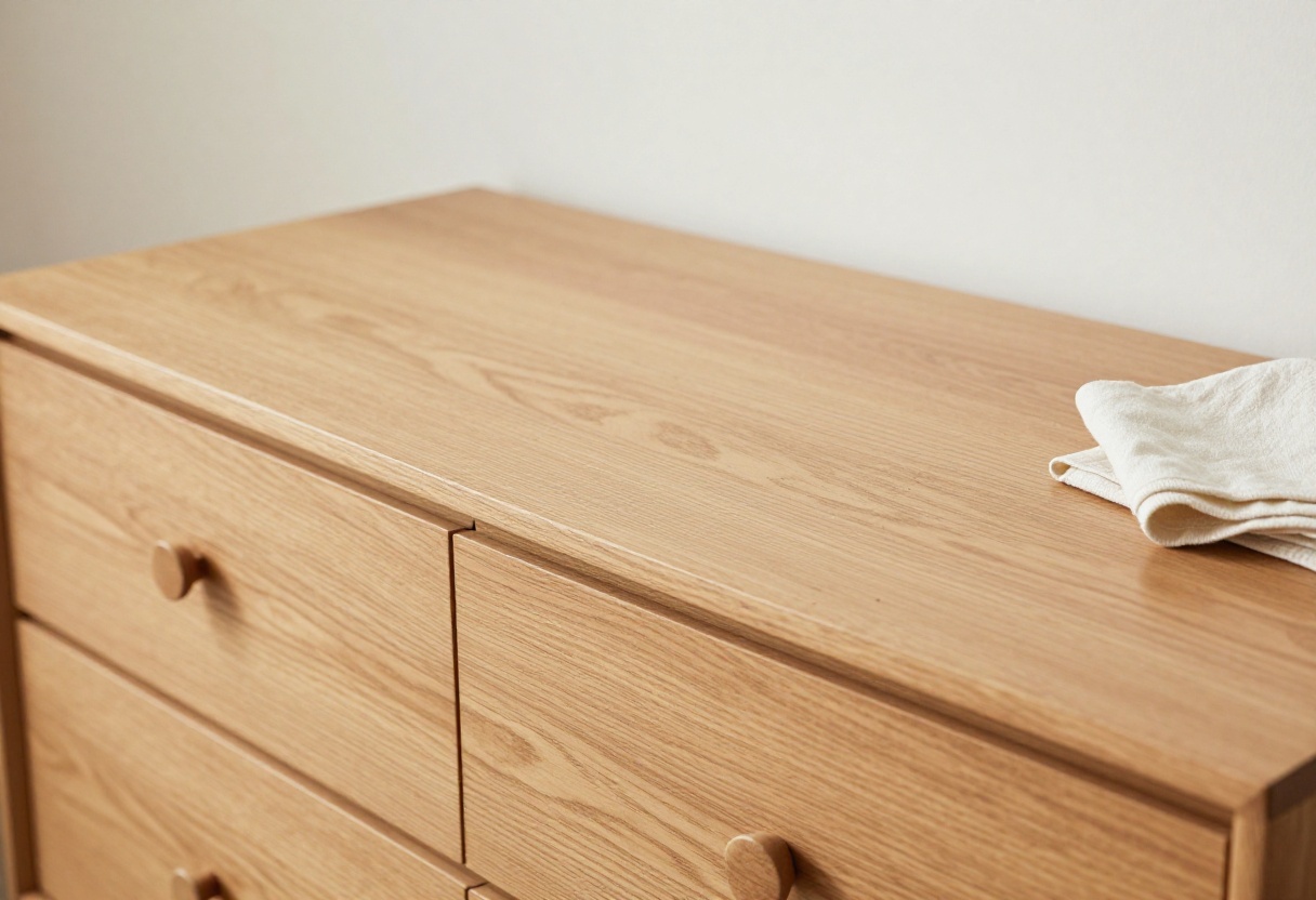 Wood furniture with warm shine and dusting cloth