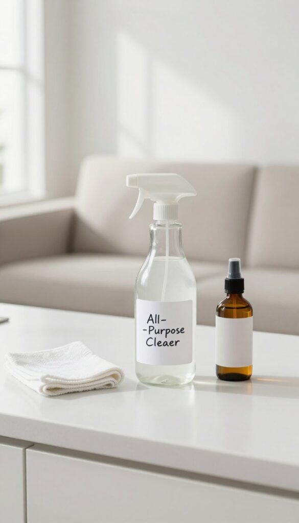 DIY all-purpose cleaner ingredients on a kitchen counter