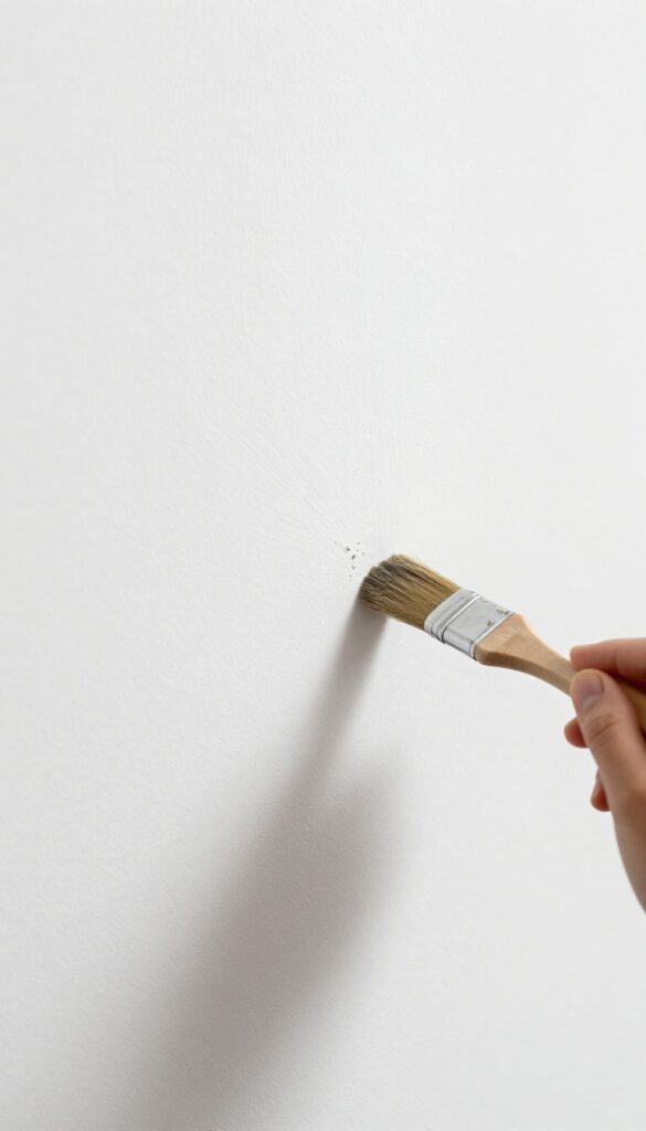 Hand touching up a scuff on a wall with a fine brush and paint
