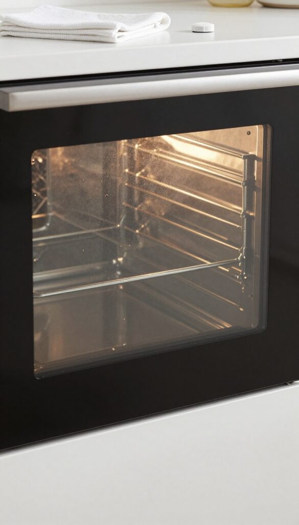 Clean oven window sparkling after cleaning with dishwasher tablet paste