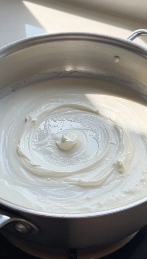 Stainless steel pan with cream of tartar paste on baked-on grease