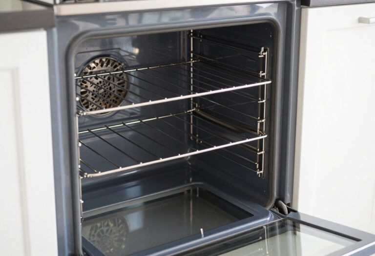 Clean oven interior with racks removed, sparkling and grease-free