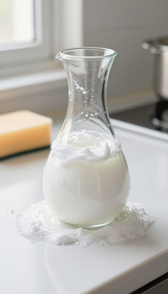 Vinegar paste applied to mineral deposits on a coffee carafe