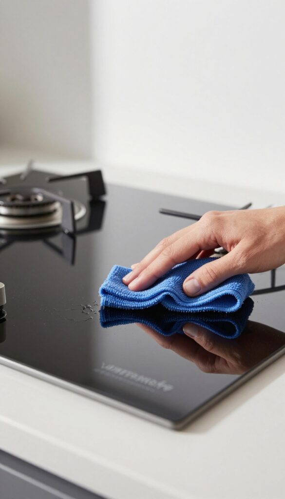 Person wiping stove top with microfiber cloth